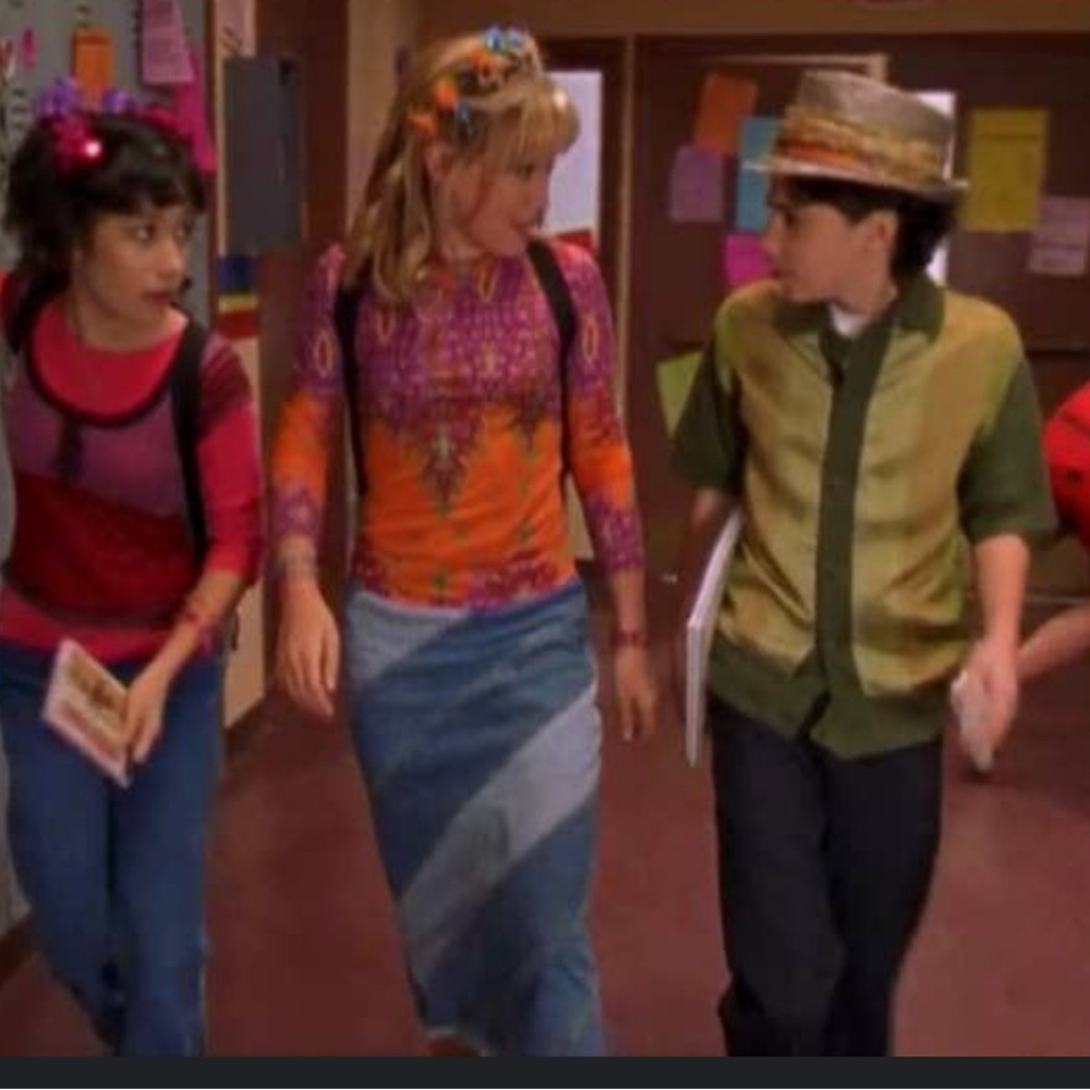 Seen on Lizzie McGuire/Hilary Duff denim patchwork maxi skirt vintage Y2K